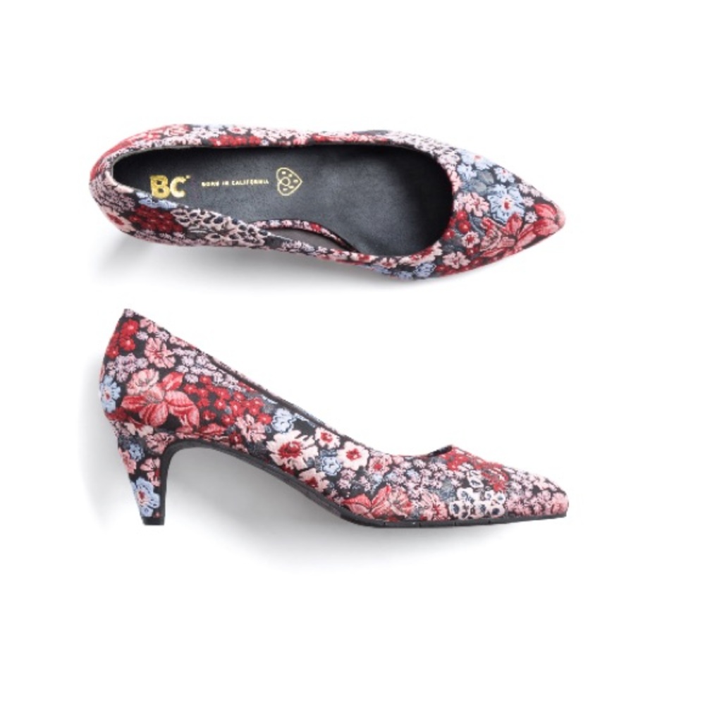 BC | NWOT Black Floral Kitten Heels - Picture 3 of 6